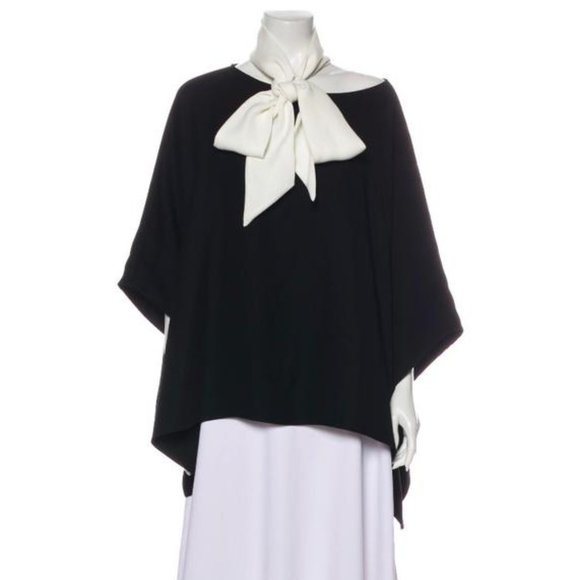 Carolina Herrera Oversized Black Tunic with White Neck Tie - Size M - Picture 2 of 6